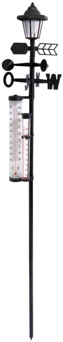 Weerstation op Zonne-energie 5-in-1 met Windmeter en Regenmeter - Zwarte Tuinlamp