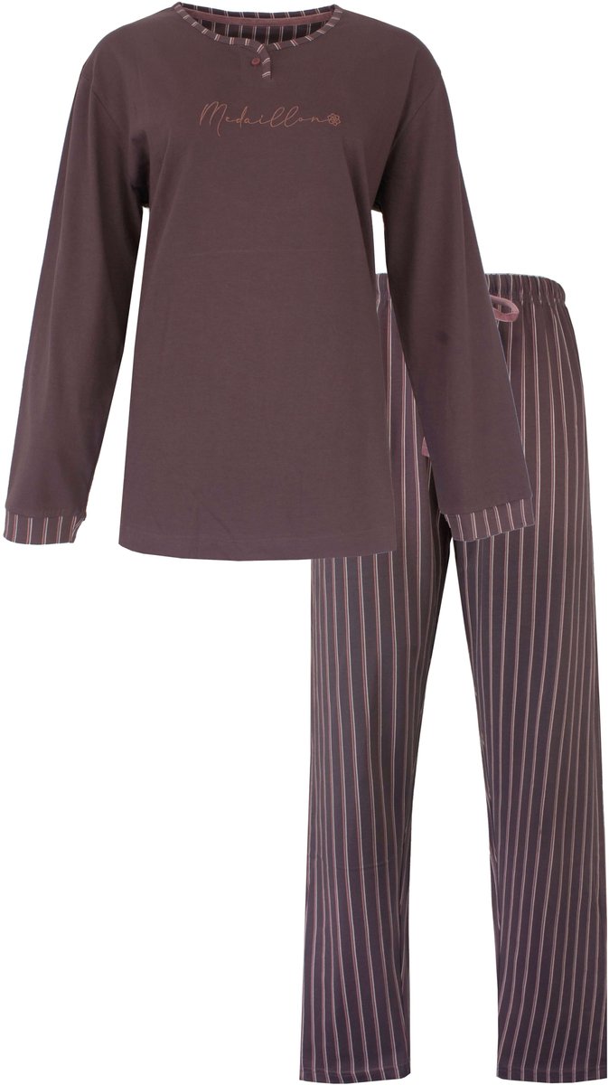 Medaillon Dames Pyjama - Lange Mouwen - Lange broek - Bruin