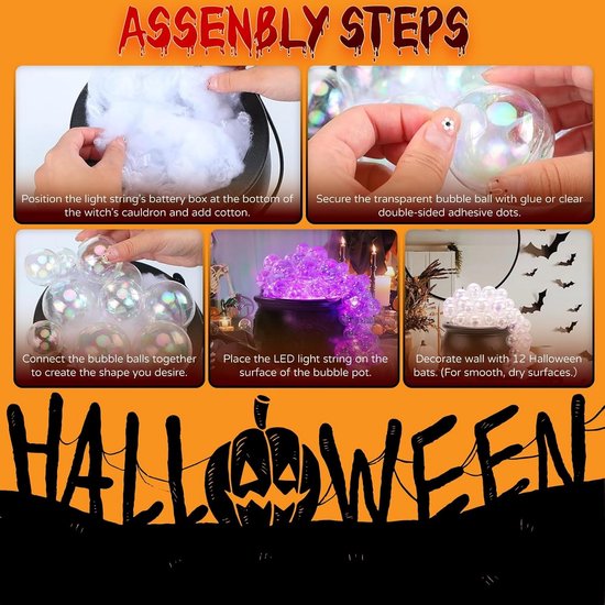 Heks Ketting Bubbelende Lichtketel met Afstandsbediening – 8 Lichtmodi voor Halloween, Carnaval en Thema Feest Decoratie — afbeelding 4