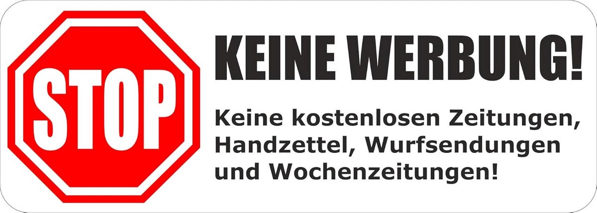 Sticker brievenbus geen reclame – 5 stuks, 70x25 mm – wit