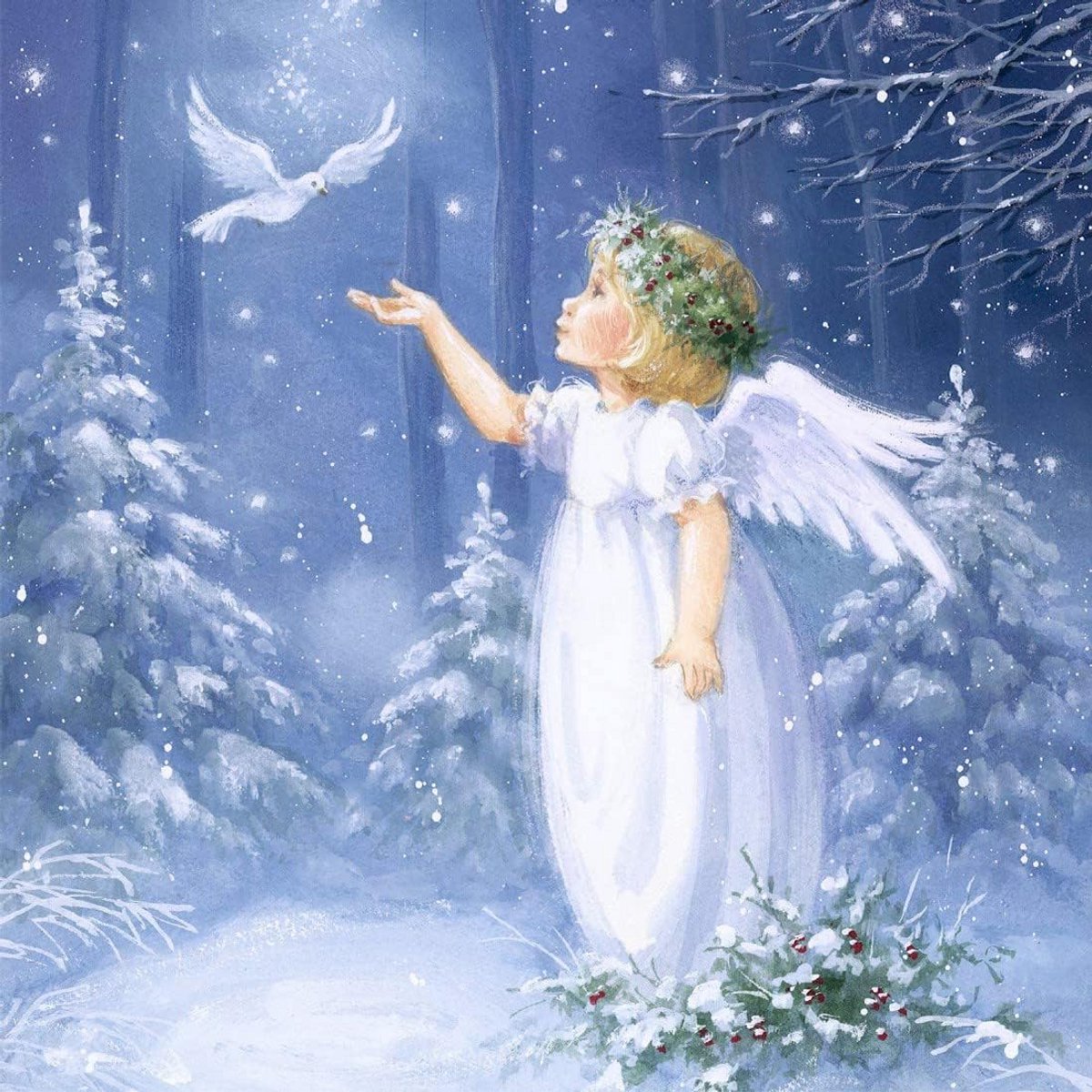 20 servetten engel met duif - winter en kerst thema - 33x33cm - 3-laags - Duits productie
