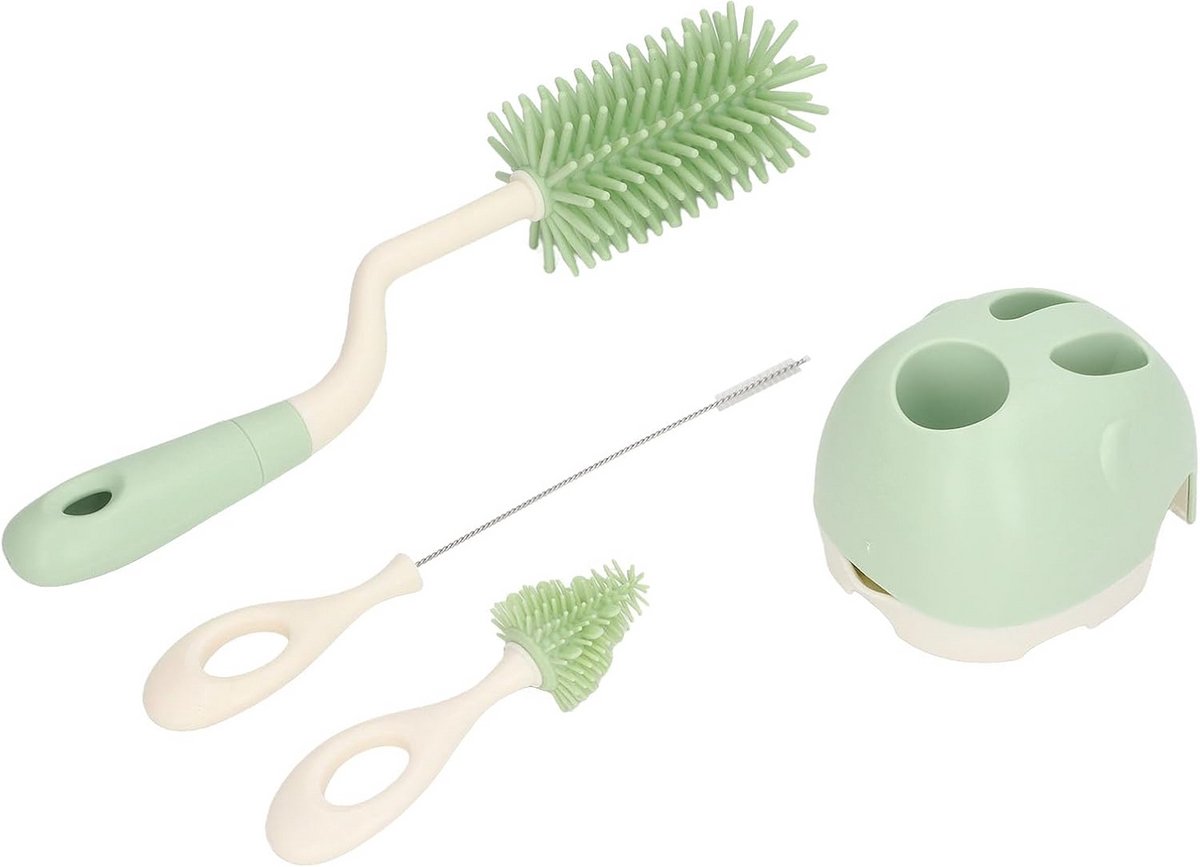 Multifunctionele Siliconen Flessenborstelset met Basis voor Babyflessen en Rietjes Reinigen