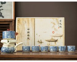 WK Luxe Ruyao “Bloemenpracht” Automatische Theeset – Traditioneel Chinees Porselein met Unieke ‘Cicade Wing’ Craquelé – Automatische Theepot + Fairness Cup + 6 Rechte Theekopjes -Retro & Elegant – Voor Thuisgebruik