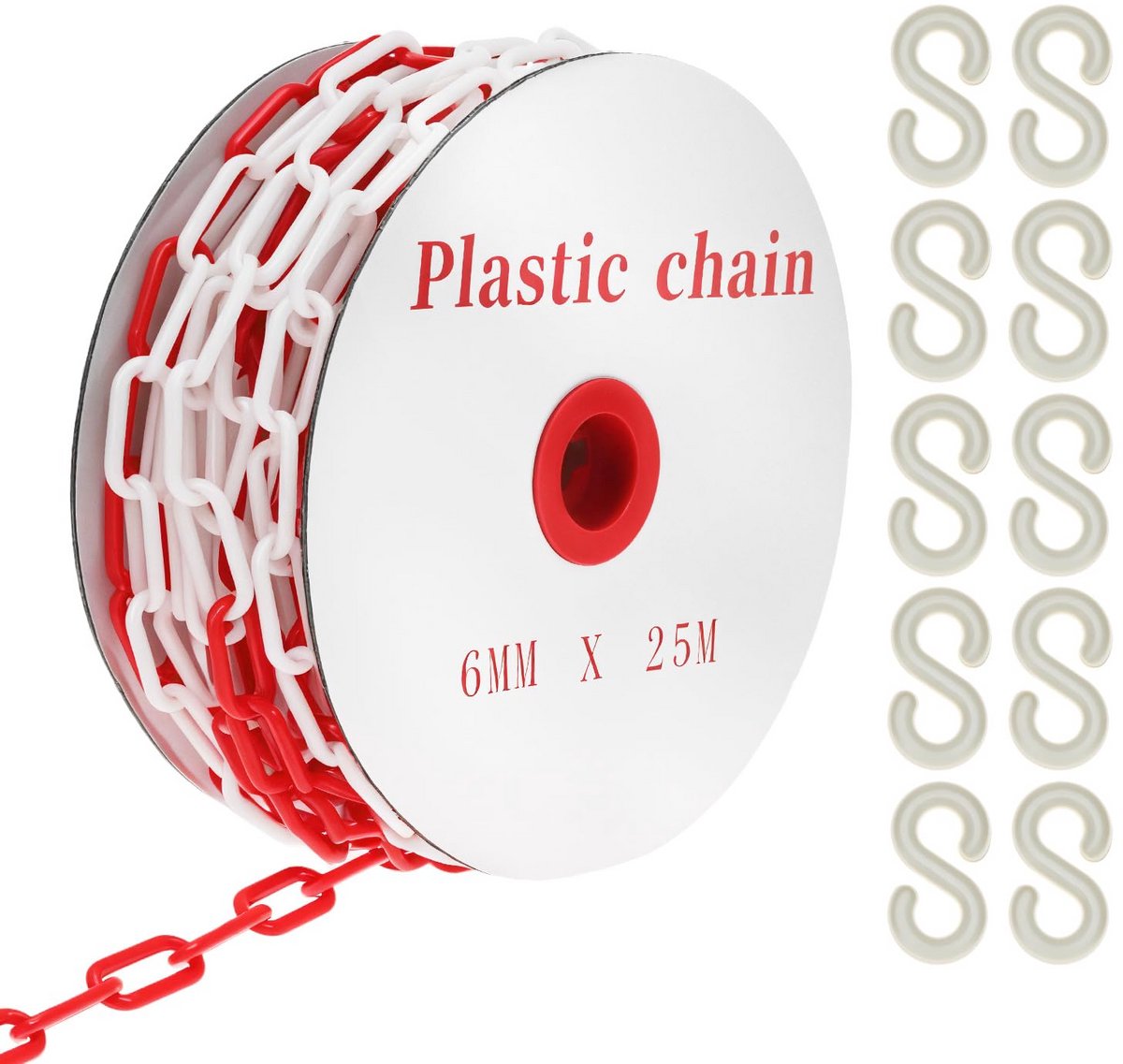 25 Meter Slagboomketting Rood Wit 6mm Kunststof voor Afzetting en Verkeerscontrole