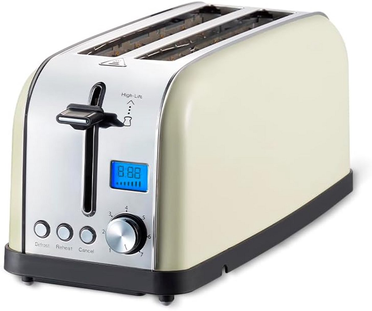 Broodrooster met 4 Sneetjes, RVS, LCD-Scherm en 7 Bruiningsniveaus
