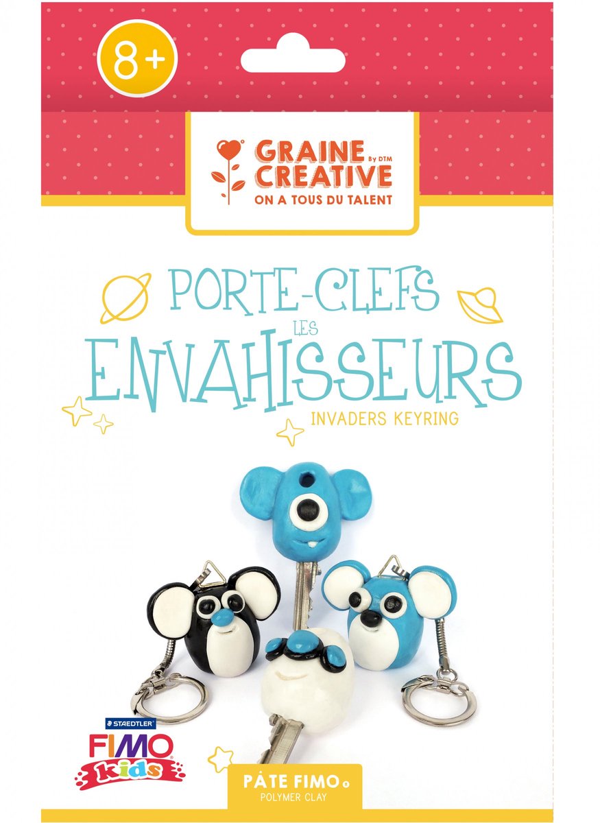 GRAINES CREATIVES - Fimo Invasie sleutelhangerset 16 x 25,5 cm voor kinderen