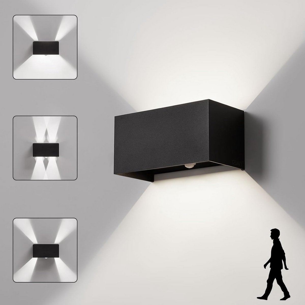 Zwarte LED Buitenlamp met Bewegingsmelder - IP65 Up & Down Wandlamp