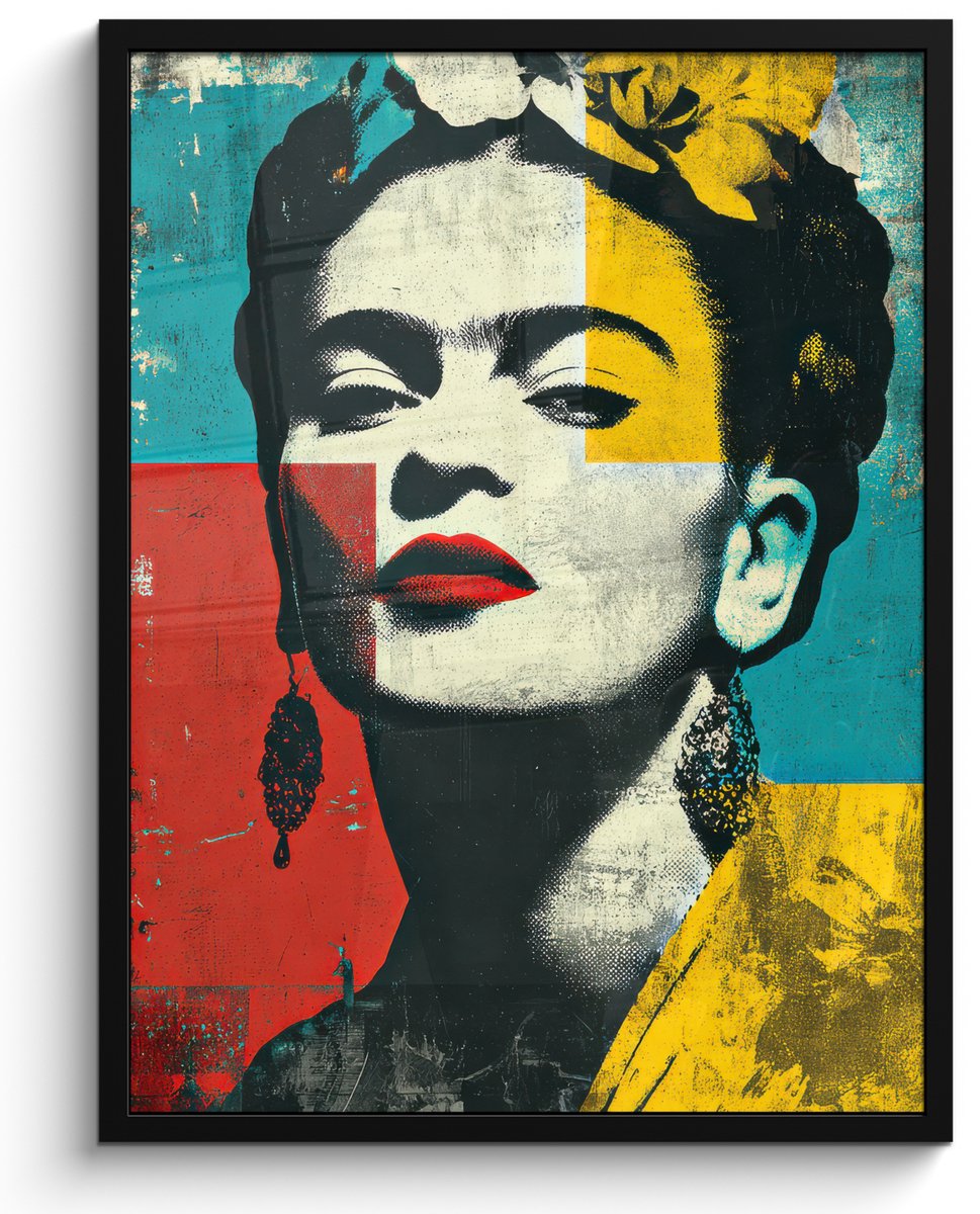 FrameYourWall Poster in lijst - Fotolijst 50x70 cm - Posters - Bloemen - Felle kleuren - Grafisch - Modern - Posterlijst zwart - Decoratie - Wanddecoratie woonkamer - Muurdecoratie slaapkamer Vrouw - Grafisch