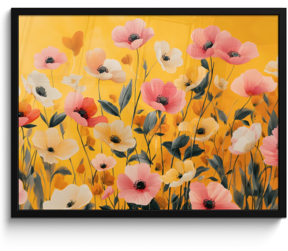 FrameYourWall Poster in lijst - Fotolijst 70x50 cm - Posters - Bloemen - Veld - Geel - Posterlijst zwart - Decoratie - Wanddecoratie woonkamer - Muurdecoratie slaapkamer