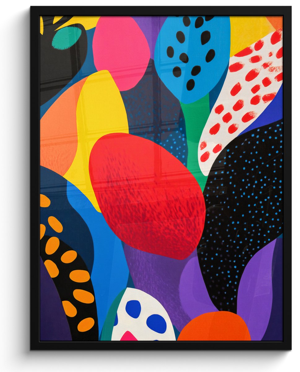 FrameYourWall Poster in lijst - Fotolijst 50x70 cm - Posters - Bloemen - Bladeren - Abstract - Rood - Posterlijst zwart - Decoratie - Wanddecoratie woonkamer - Muurdecoratie slaapkamer Abstract - Kleurrijk - Bloemen