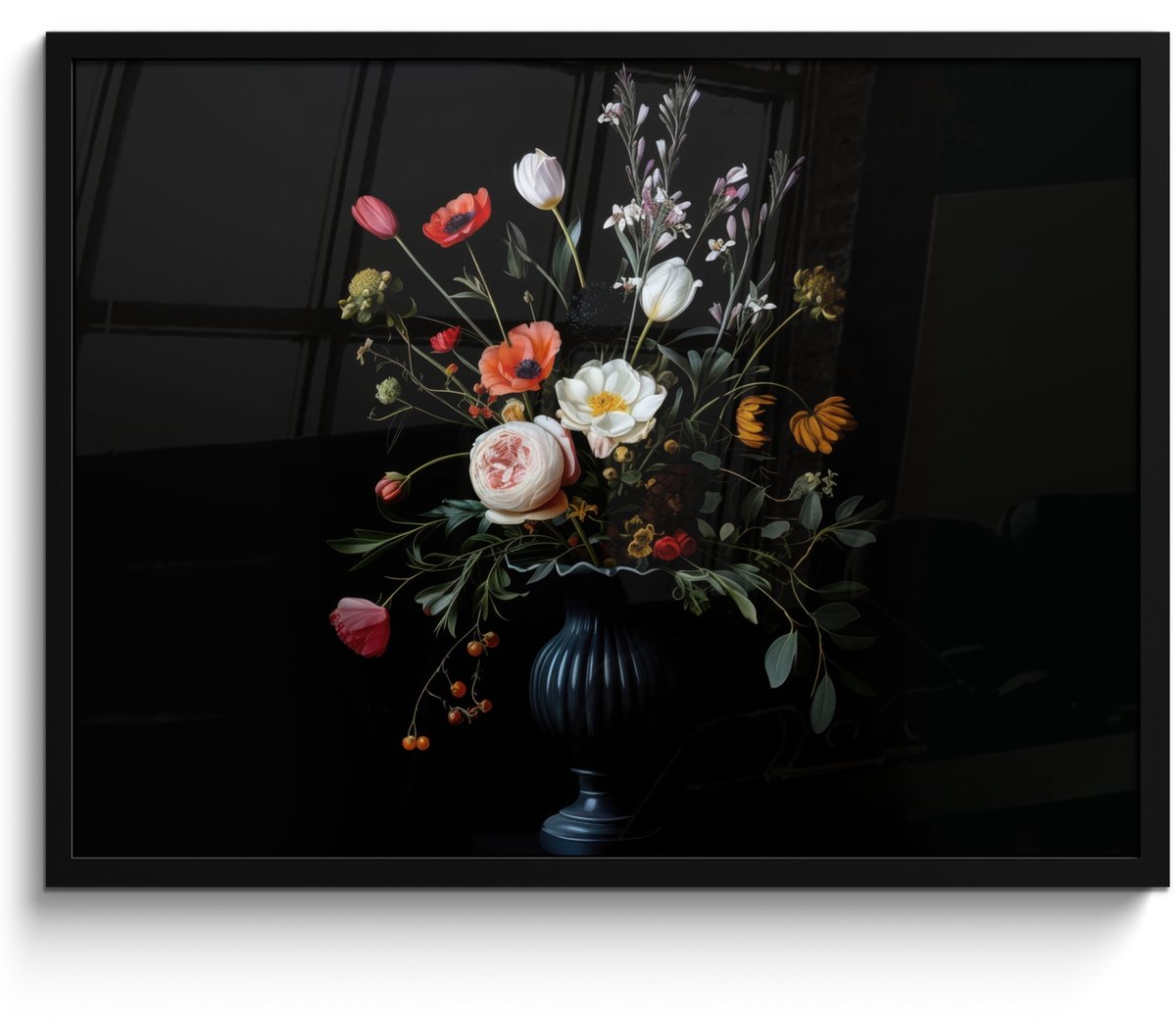 FrameYourWall Poster in lijst - Fotolijst 70x50 cm - Posters - Bloemstuk - Vaas - Zwart - Posterlijst zwart - Decoratie - Wanddecoratie woonkamer - Muurdecoratie slaapkamer Boeket - Bloemen 3