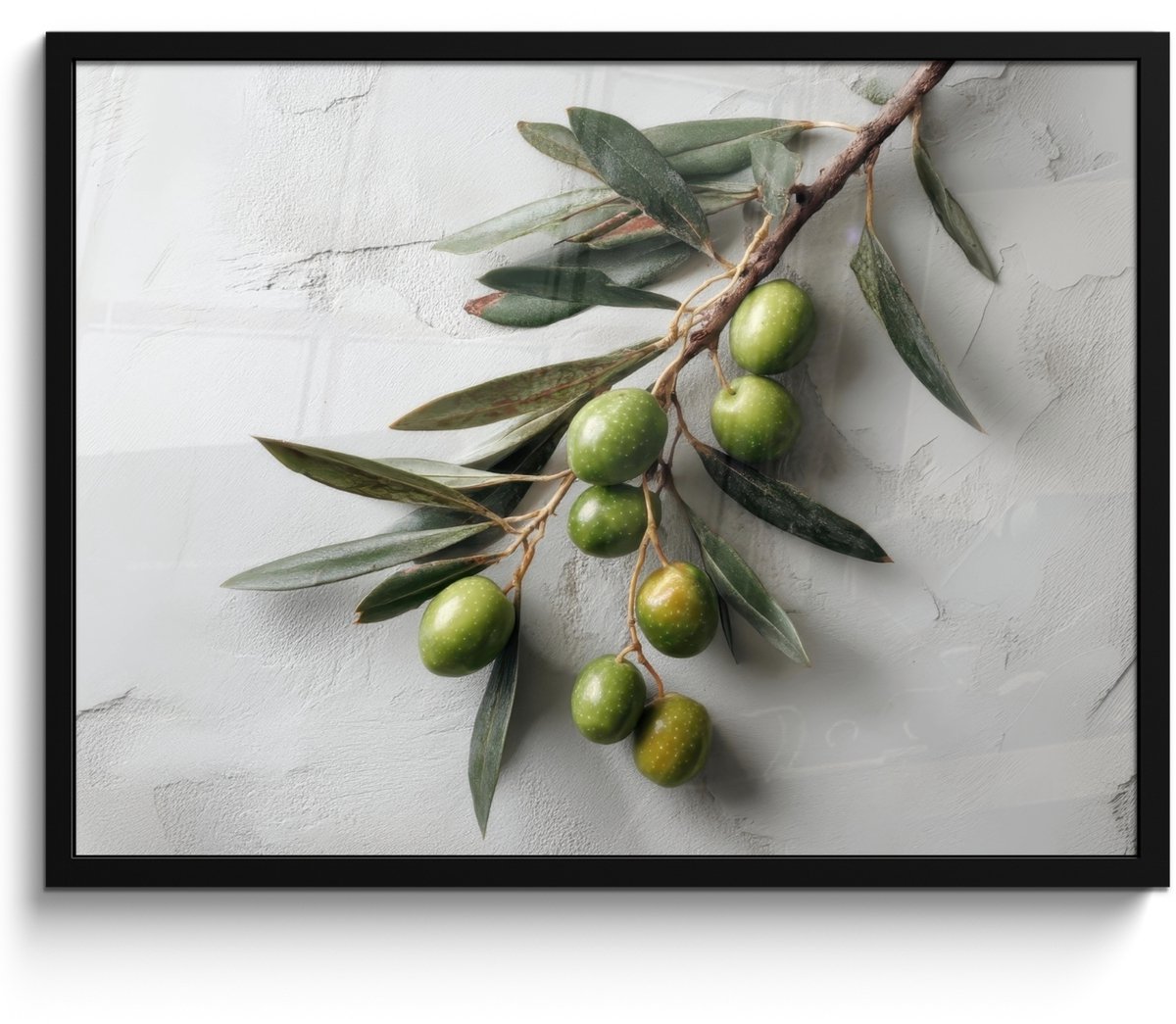 FrameYourWall Poster in lijst - Fotolijst 70x50 cm - Posters - Olijventak - Beton - Mediterraan - Posterlijst zwart - Decoratie - Wanddecoratie woonkamer - Muurdecoratie slaapkamer Olijf - Tak
