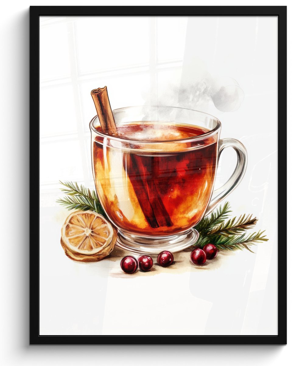 FrameYourWall Poster in lijst - Fotolijst 50x70 cm - Posters - Thee - Warm - Winter - Sfeer - Posterlijst zwart - Decoratie - Wanddecoratie woonkamer - Muurdecoratie slaapkamer Winter - Thee
