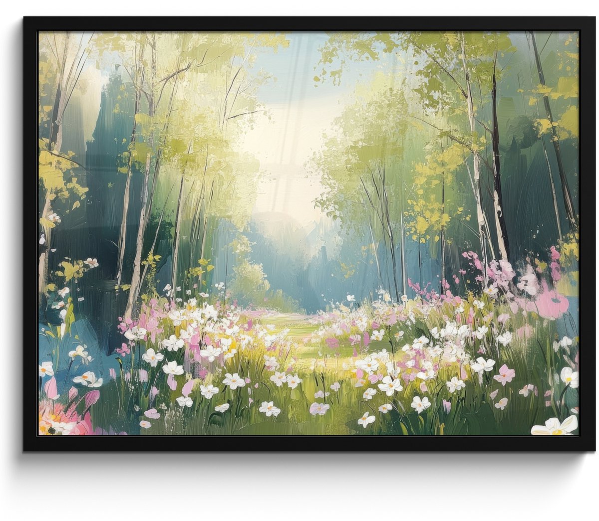 FrameYourWall Poster in lijst - Fotolijst 70x50 cm - Posters - Bos - Schilderstijl - Kleurrijk - Posterlijst zwart - Decoratie - Wanddecoratie woonkamer - Muurdecoratie slaapkamer Landschap - Bos