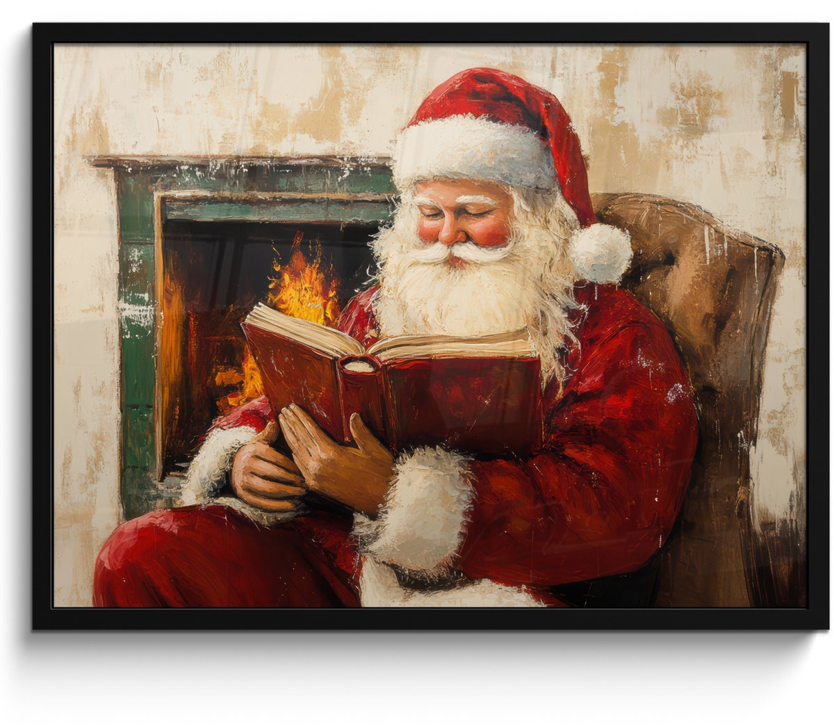 FrameYourWall Poster in lijst - Fotolijst 70x50 cm - Posters - Kerst - Kerstman - Winter - Open Haard - Posterlijst zwart - Decoratie - Wanddecoratie woonkamer - Muurdecoratie slaapkamer - Kerstversiering - Kerstdecoratie voor binnen - Kerstmis Kerstman - Openhaard