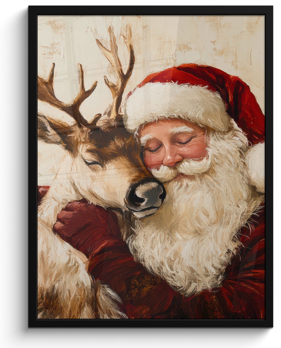 FrameYourWall Poster in lijst - Fotolijst 50x70 cm - Posters - Kerstman - Rendier - Kerst - Christmas - Posterlijst zwart - Decoratie - Wanddecoratie woonkamer - Kerstdecoratie voor binnen - Kerstversiering - Kerstmis versiering in huis - Kerstaccessoires