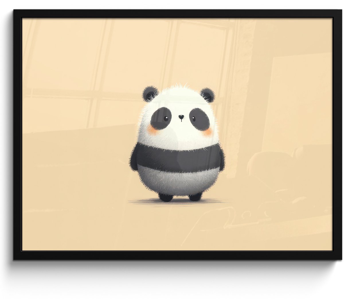 FrameYourWall Poster in lijst - Fotolijst 70x50 cm - Posters - Panda - Beige - Minimalistisch - Posterlijst zwart - Decoratie - Wanddecoratie woonkamer - Muurdecoratie slaapkamer