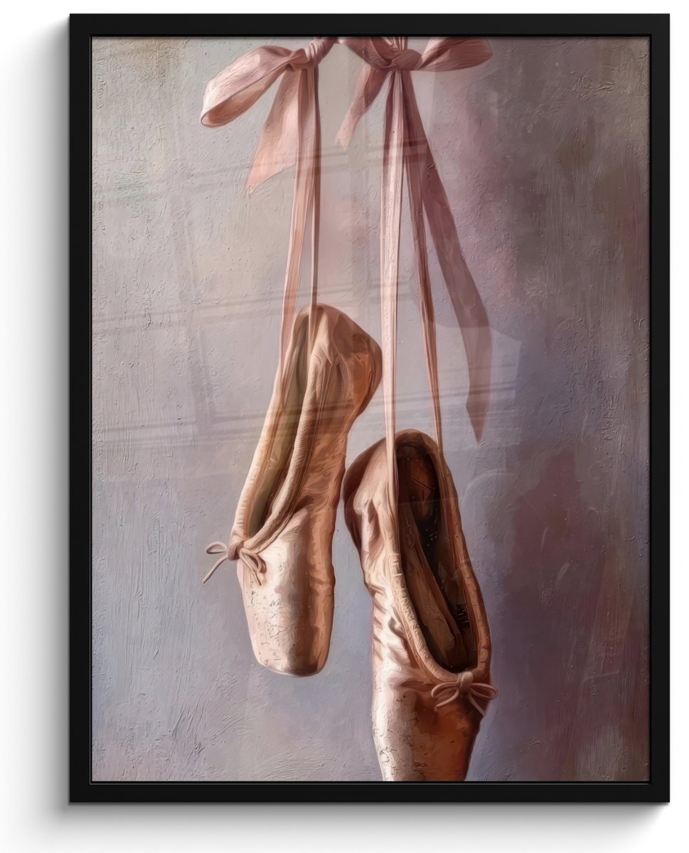 FrameYourWall Poster in lijst - Fotolijst 50x70 cm - Posters - Balletschoenen - Satijn - Aardetinten - Posterlijst zwart - Decoratie - Wanddecoratie woonkamer - Muurdecoratie slaapkamer