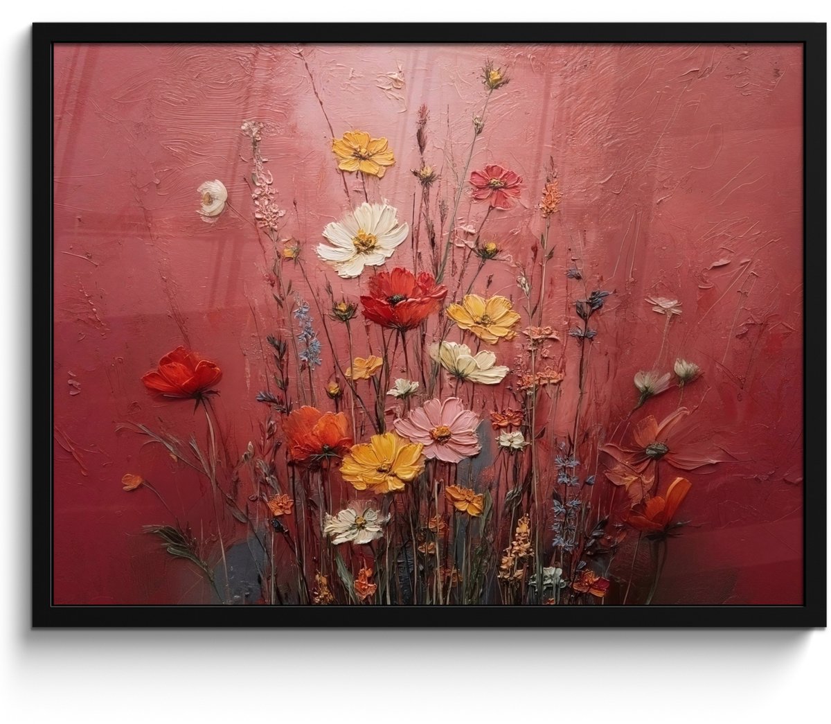 FrameYourWall Poster in lijst - Fotolijst 70x50 cm - Posters - Bloemenboeket - Diepte - Tastbare textuur - Posterlijst zwart - Decoratie - Wanddecoratie woonkamer - Muurdecoratie slaapkamer