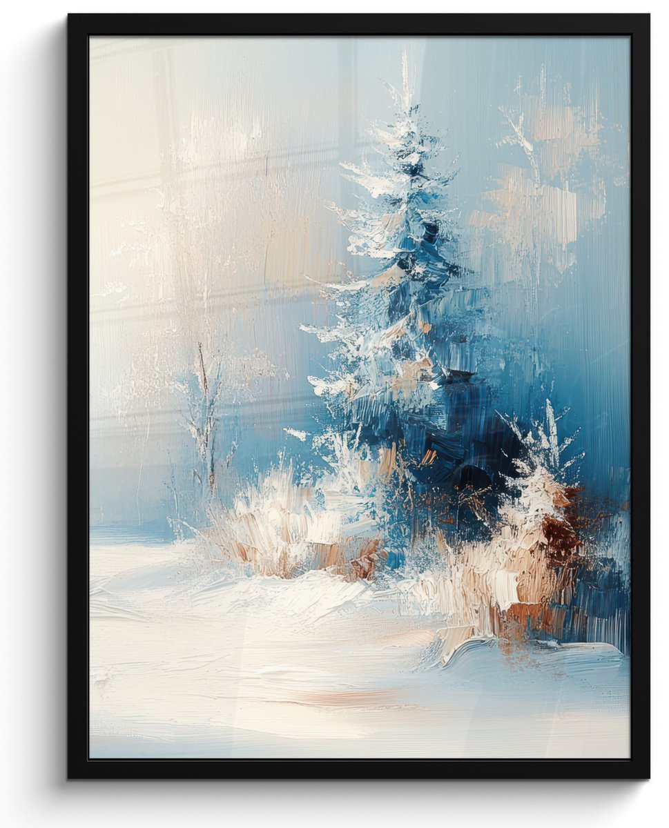 FrameYourWall Poster in lijst - Fotolijst 50x70 cm - Posters - Bos - Winter - Natuur - Abstract - Sneeuw - Posterlijst zwart - Decoratie - Wanddecoratie woonkamer - Muurdecoratie slaapkamer Winter - Landschap