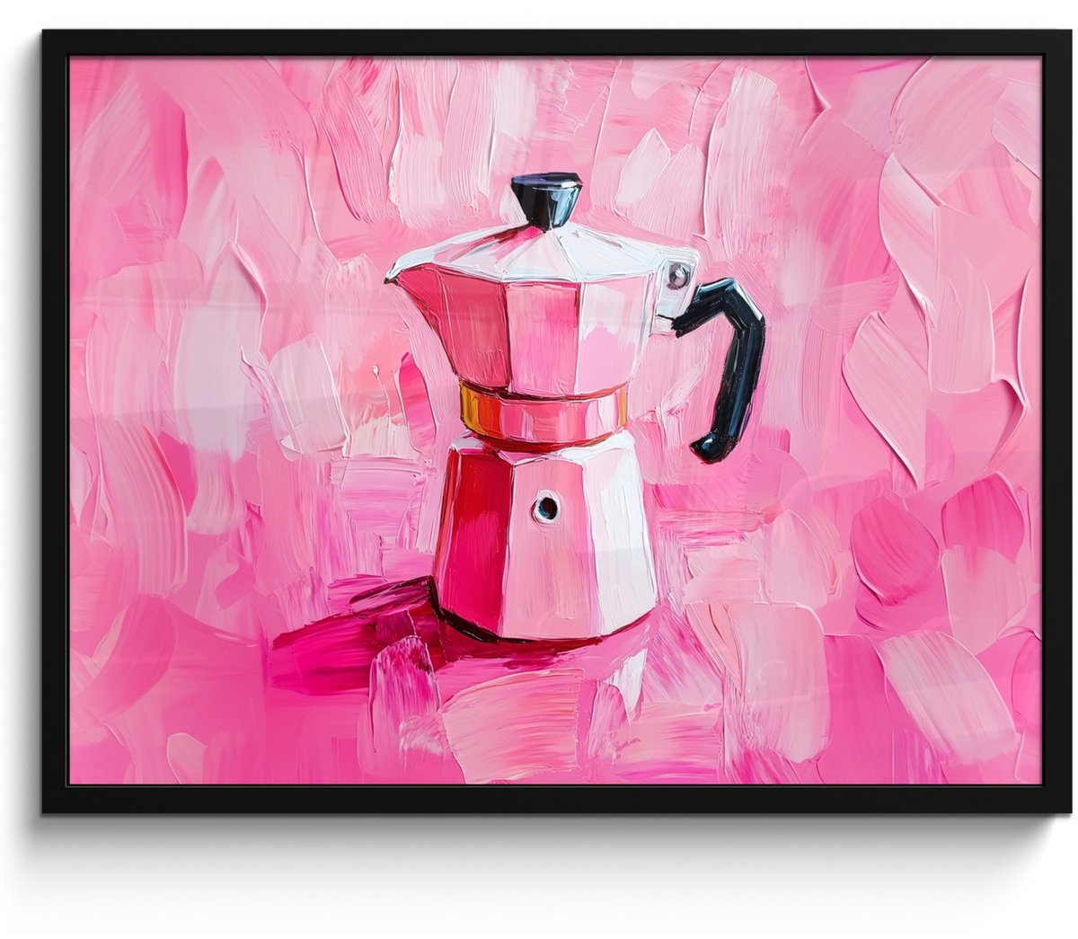 FrameYourWall Poster in lijst - Fotolijst 70x50 cm - Posters - Roze - Verf - Coffee - Posterlijst zwart - Decoratie - Wanddecoratie woonkamer - Muurdecoratie slaapkamer koffieapparaat