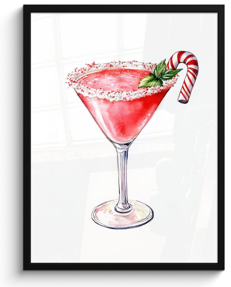 FrameYourWall Poster in lijst - Fotolijst 50x70 cm - Posters - Cocktail - Drank - Winter - Kunst - Posterlijst zwart - Decoratie - Wanddecoratie woonkamer - Muurdecoratie slaapkamer Kerst - Cocktail