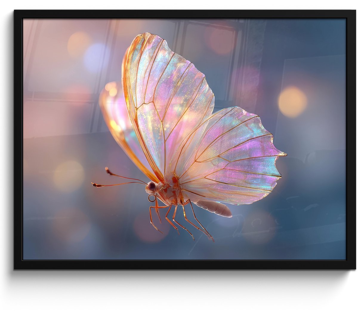 FrameYourWall Poster in lijst - Fotolijst 70x50 cm - Posters - Vlinder - Vleugels - Pastel - Glinstering - Posterlijst zwart - Decoratie - Wanddecoratie woonkamer - Muurdecoratie slaapkamer