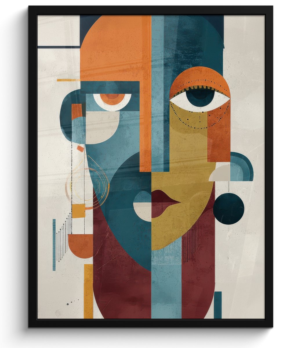 FrameYourWall Poster in lijst - Fotolijst 50x70 cm - Posters - Geometrisch - Strakke vormen - Kleurrijk - Posterlijst zwart - Decoratie - Wanddecoratie woonkamer - Muurdecoratie slaapkamer Geometrisch - Vormen - Gezicht
