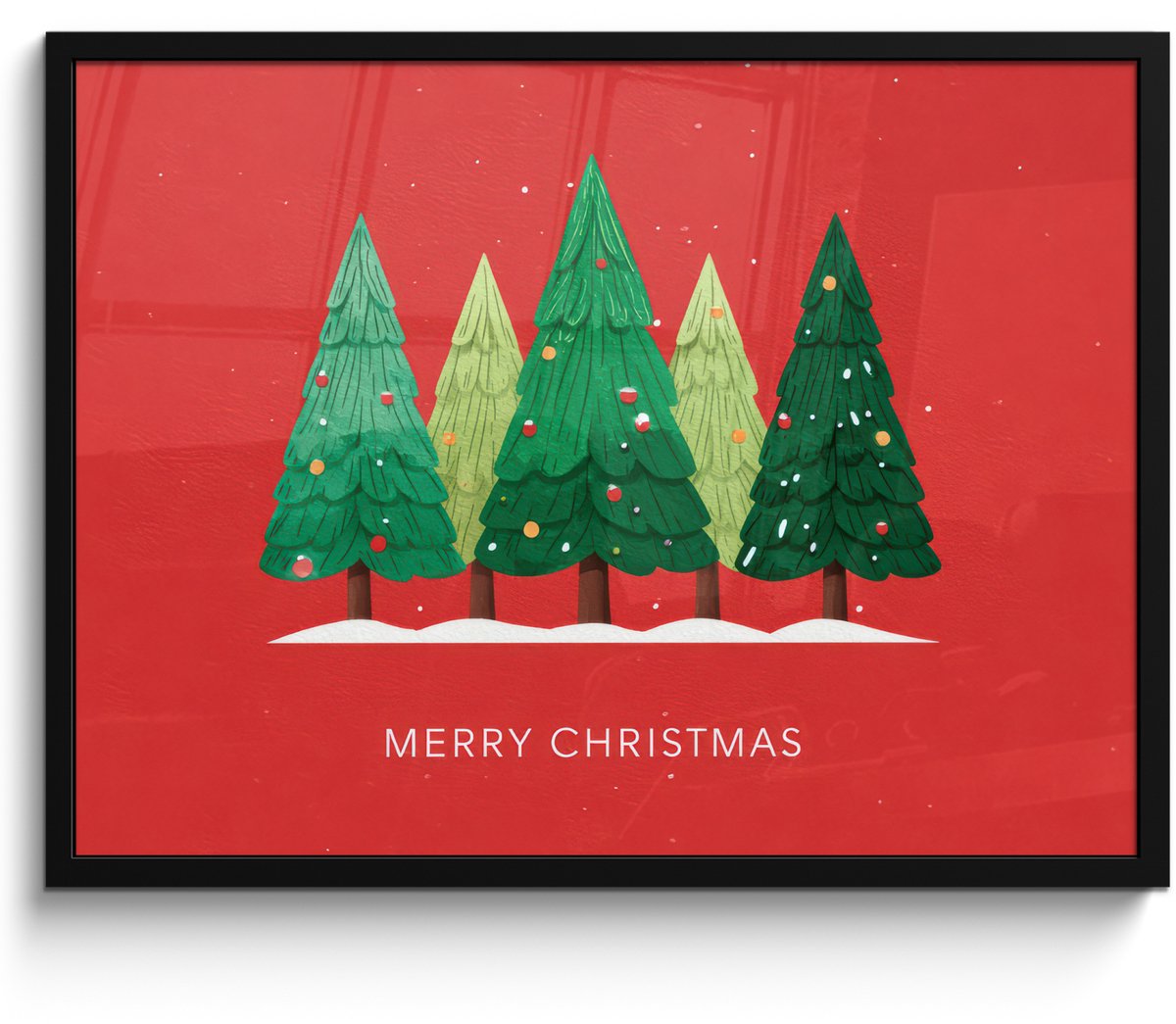 FrameYourWall Poster in lijst - Fotolijst 70x50 cm - Posters - Minimalistisch - Kerstbomen - Rood - Sneeuw - Posterlijst zwart - Decoratie - Wanddecoratie woonkamer - Muurdecoratie slaapkamer - Kerstversiering - Kerstdecoratie voor binnen - Kerstmis