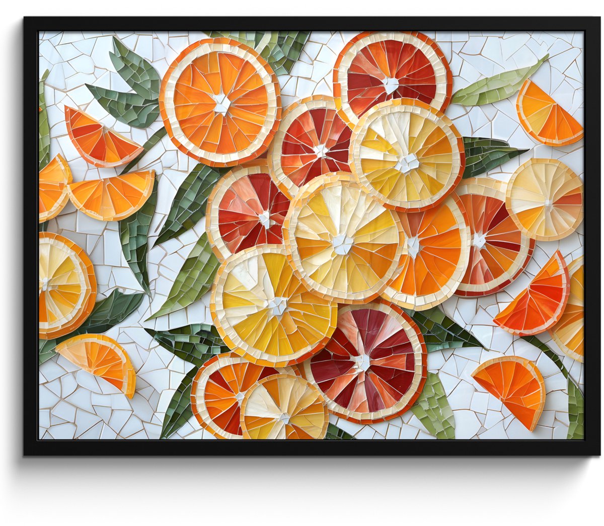 FrameYourWall Poster in lijst - Fotolijst 70x50 cm - Posters - Schijfjes - Fruit - Oranje - Mozaïek - Posterlijst zwart - Decoratie - Wanddecoratie woonkamer - Muurdecoratie slaapkamer Citrusvruchten - Schijfjes