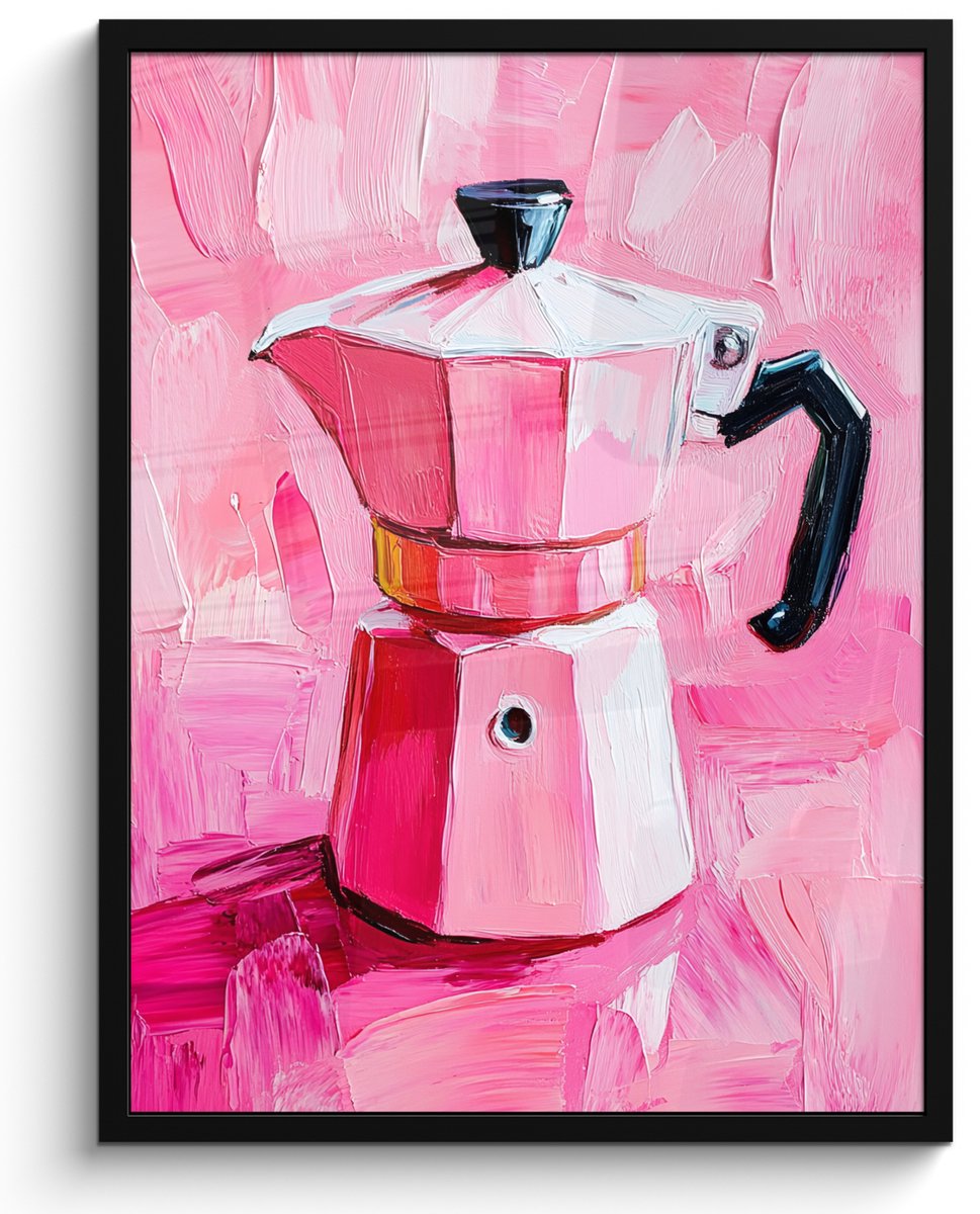 FrameYourWall Poster in lijst - Fotolijst 50x70 cm - Posters - Roze - Verf - Coffee - Posterlijst zwart - Decoratie - Wanddecoratie woonkamer - Muurdecoratie slaapkamer koffieapparaat