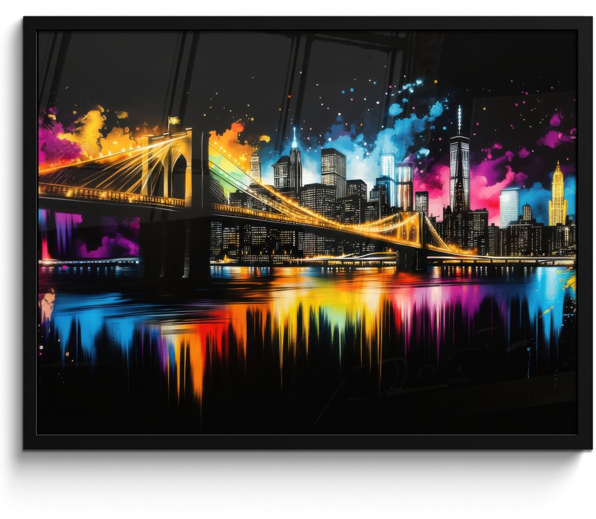 FrameYourWall Poster in lijst - Fotolijst 70x50 cm - Posters - Skyline - Brug - Verlichting - Kleuren - Posterlijst zwart - Decoratie - Wanddecoratie woonkamer - Muurdecoratie slaapkamer