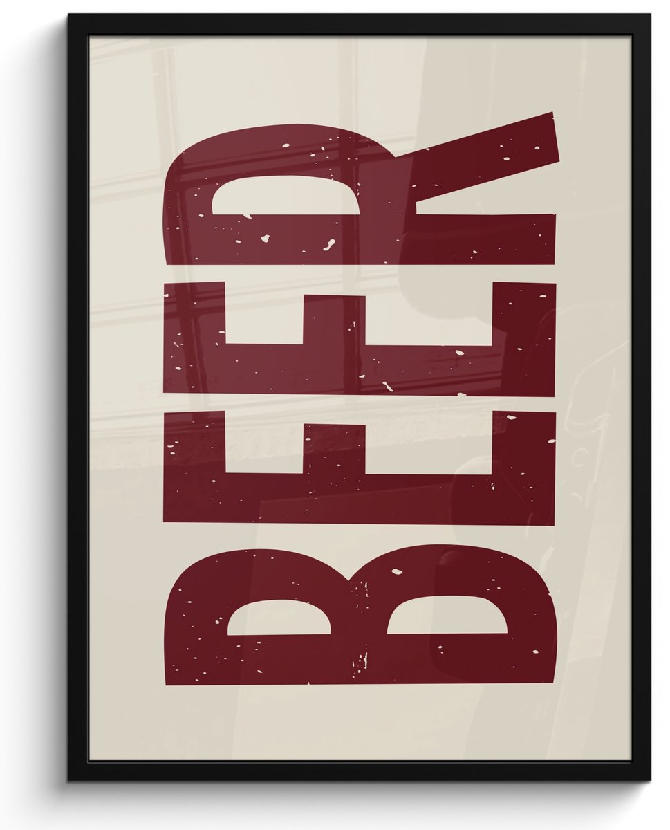 FrameYourWall Fotolijst inclusief poster - Posterlijst 50x70 cm - Posters - Japandi - Beer - Red - Retro - Foto in lijst - Keuken decoratie muur - Wanddecoratie accessoires - Muurdecoratie - Schilderijen