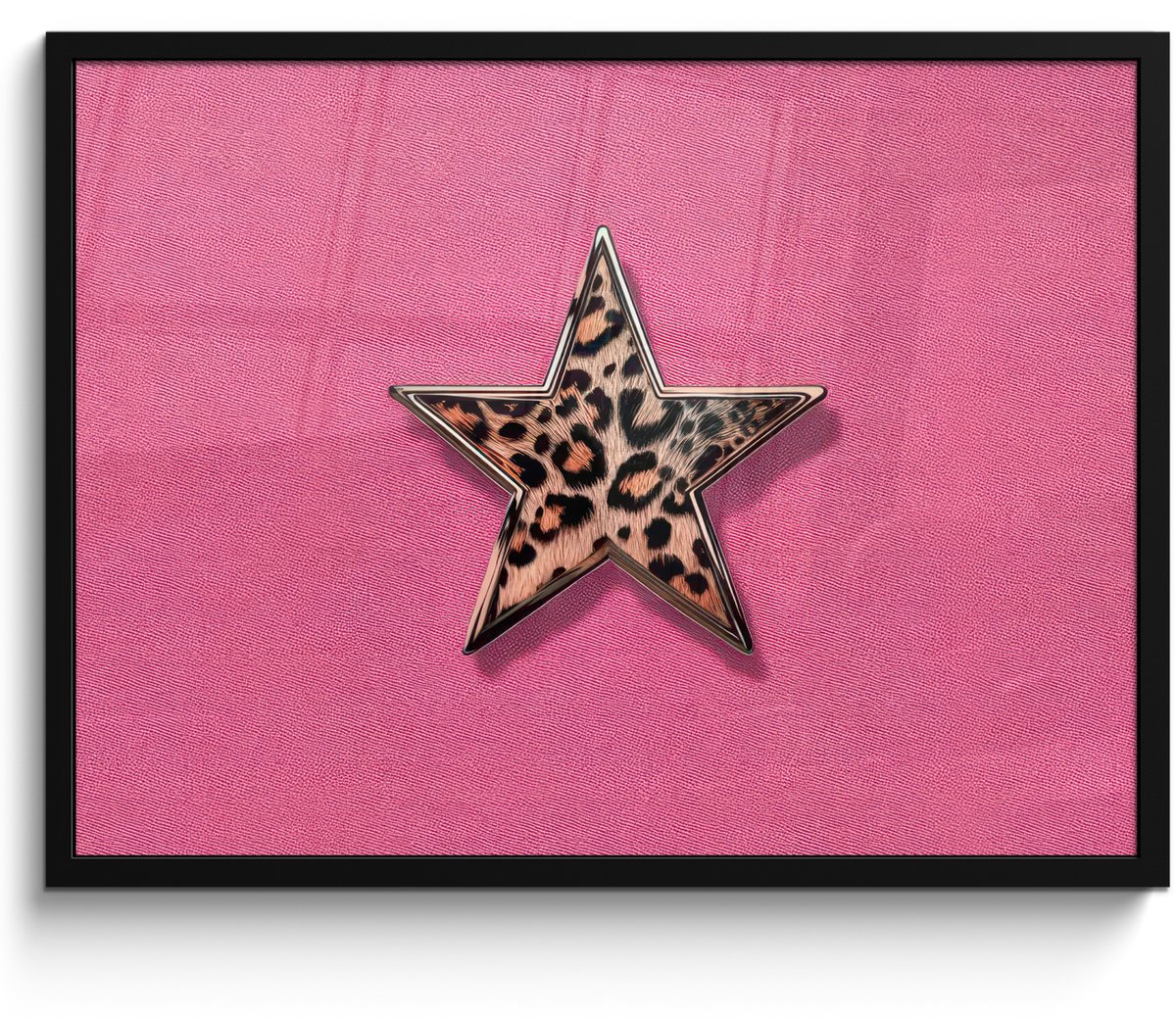 FrameYourWall Poster in lijst - Fotolijst 70x50 cm - Posters - Ster - Luipaard - Print - Roze - Posterlijst zwart - Decoratie - Wanddecoratie woonkamer - Muurdecoratie slaapkamer