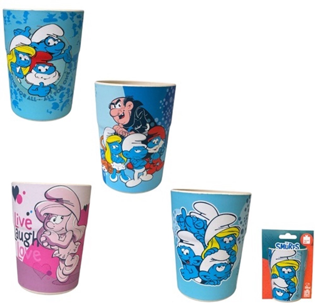 Set van 4 Smurfen Kinderbekers – Kunststof Drinkbekers voor Kinderen - 350 ML