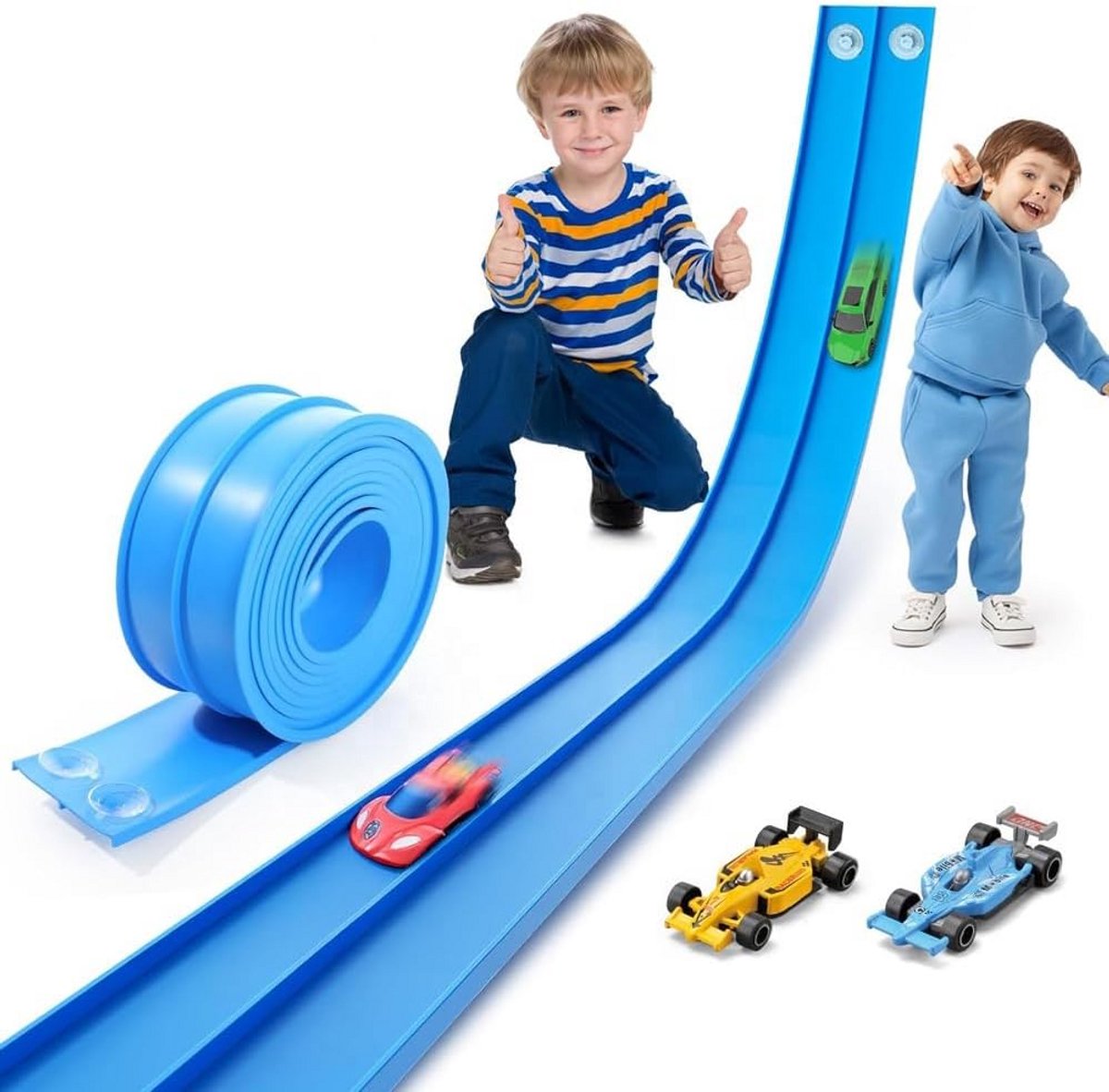 Flexibele Racebaan 5 Meter met 4 Auto's en Zuignappen voor Kinderen