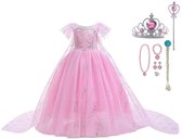 Frozen Elsa jurk - roze prinsessenjurk meisje - Het Betere Merk - 98/104 - Juwelenset - Prinsessenkroon - Tiara - Toverstaf - Haarvlecht - Kleed