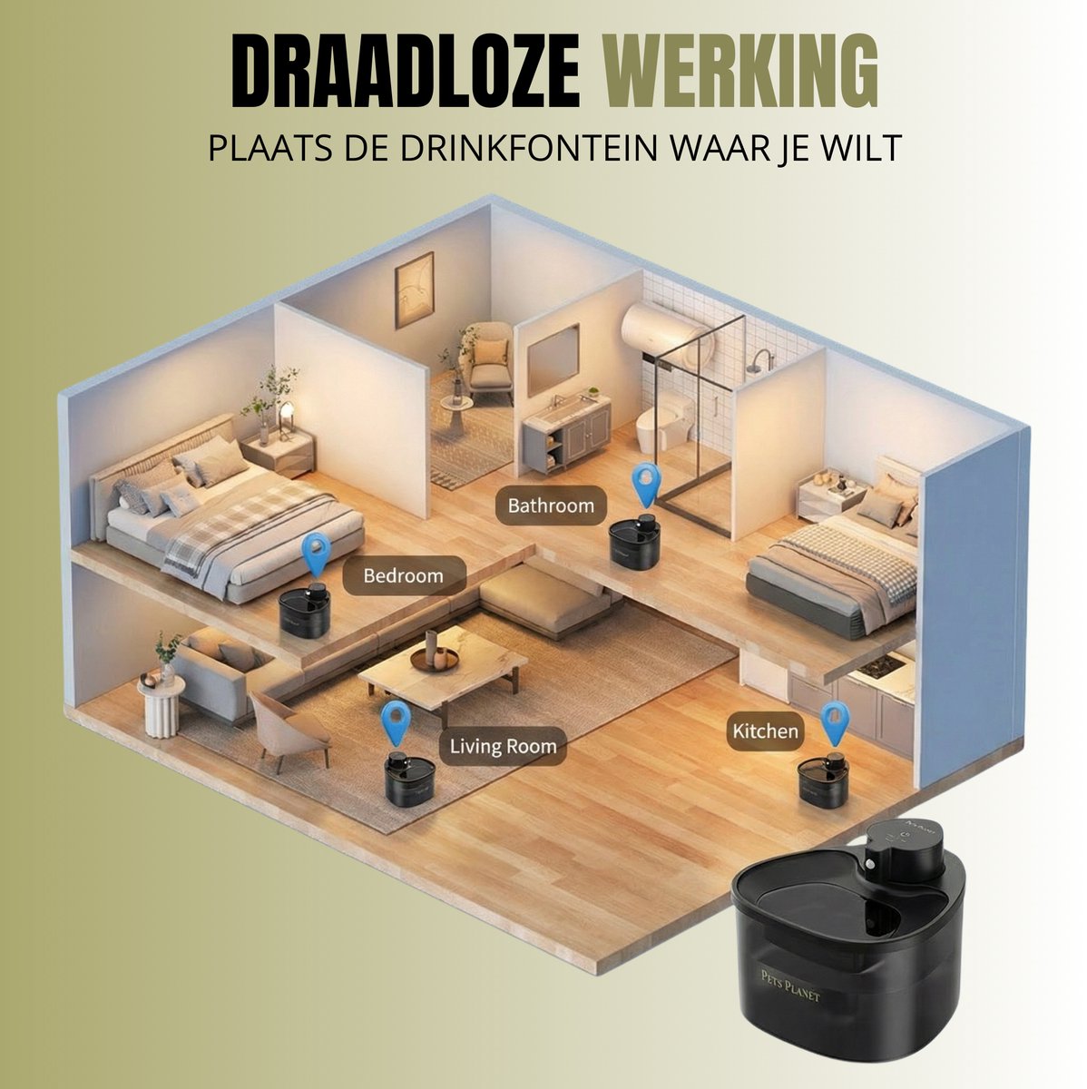 Pets Planet Draadloze Drinkfontein Kat - 2L met 7 filters thumbnail 5