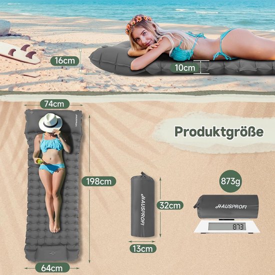 Ultralichte Camping Slaapmat met Voetpomp en Kussen - 10 cm Dik Opblaasbaar Matras van Merkloos — afbeelding 5