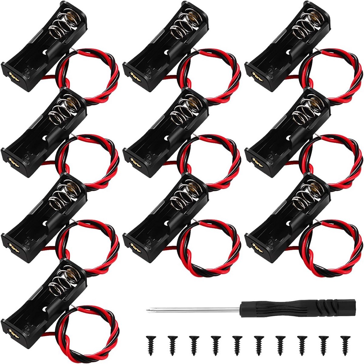 10x 12V 23A batterijhouder - zwart kunststof met draadkabels