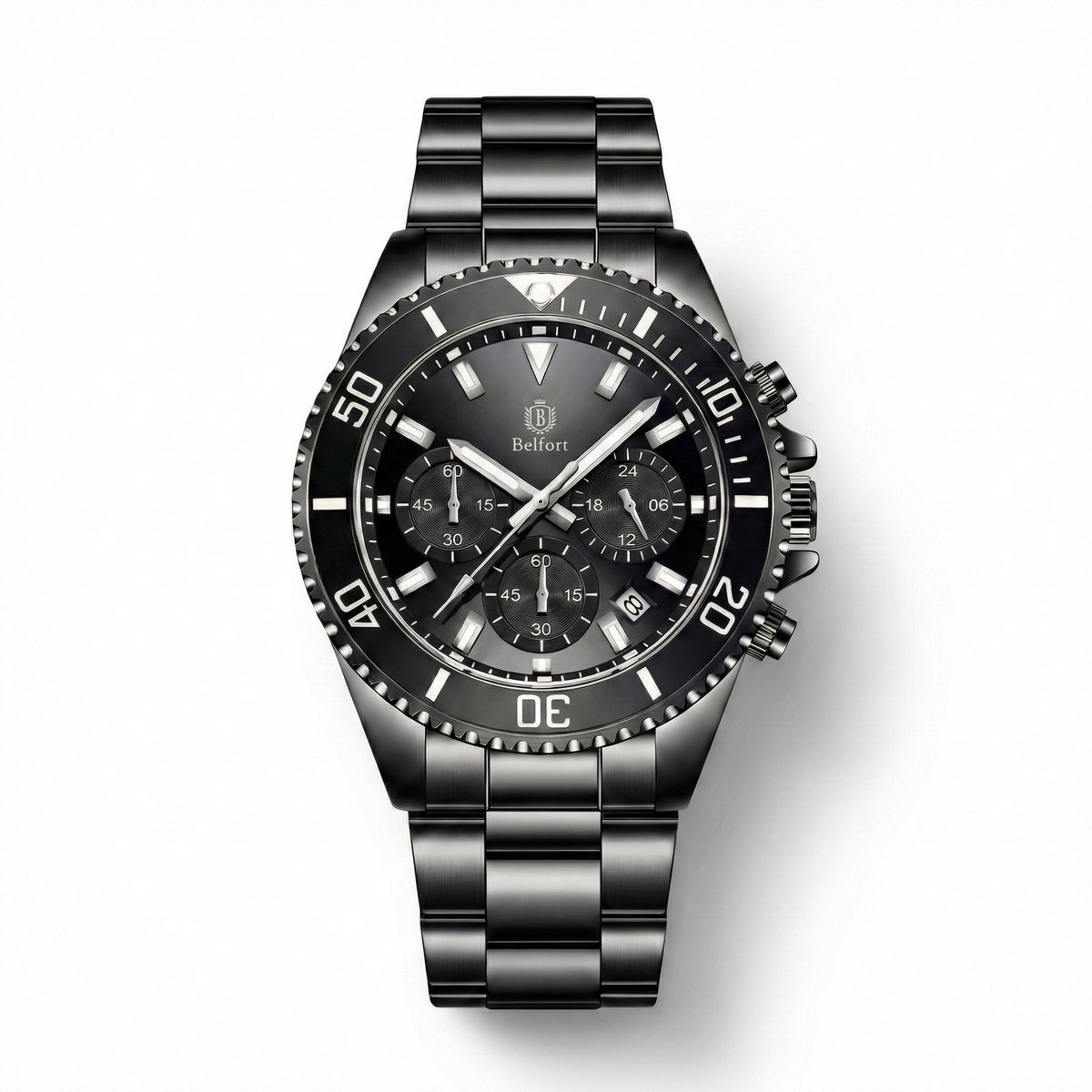 Bèlfort Horloge Analoog Regalis - Heren - Zwart - Roestvrij Staal - Premium Metalen RVS Horloge Band - 40mm - Water Resistance Watch