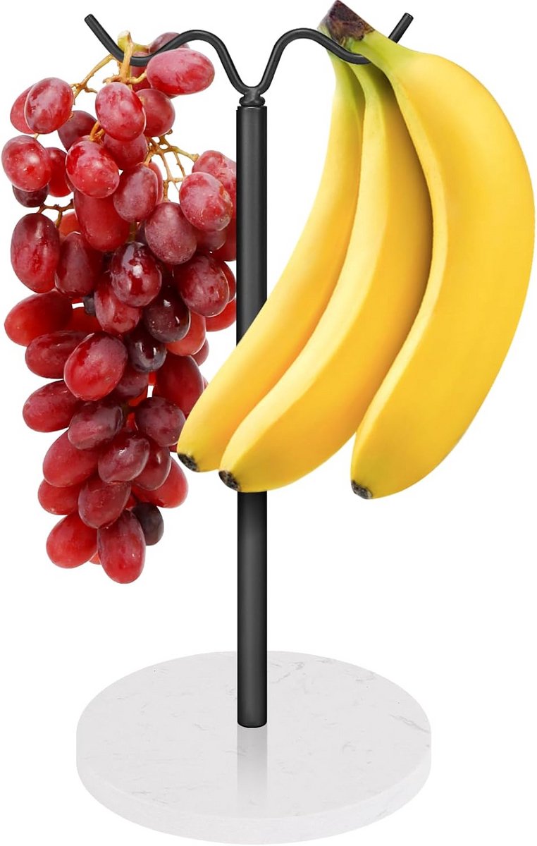 Dubbele Bananenhouder Staand met Stabiele Marmeren Basis - Fruitboom en Hanger voor Keukenblad