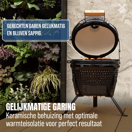 BluMill Kamado BBQ Egg - Kamado 13 Inch - Houtskoolbarbecues - Zwart - Ø 26cm - Houtskoolbarbecue Met Thermometer van Merkloos — afbeelding 4