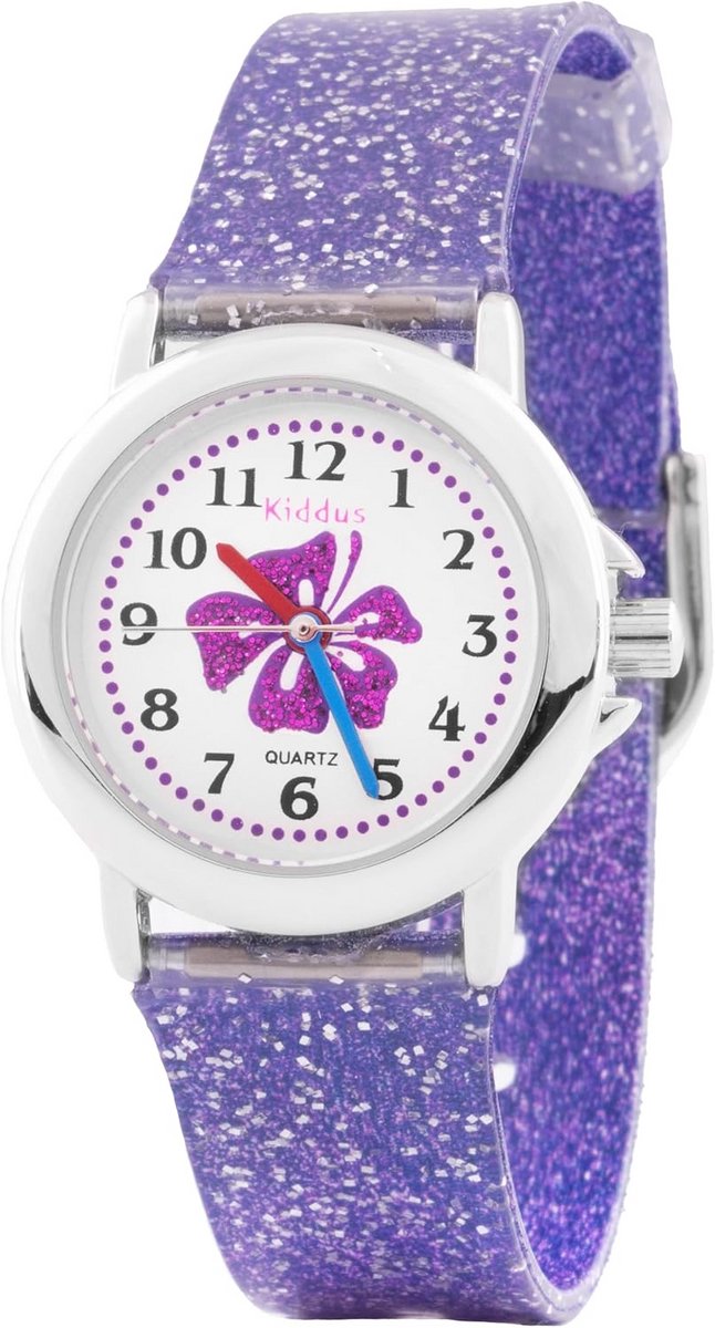 Kinderhorloge Meisjes - Polshorloge Leren - Tijd Leren - Glitter Ontwerp - 27mm Wijzerplaat - Blauw