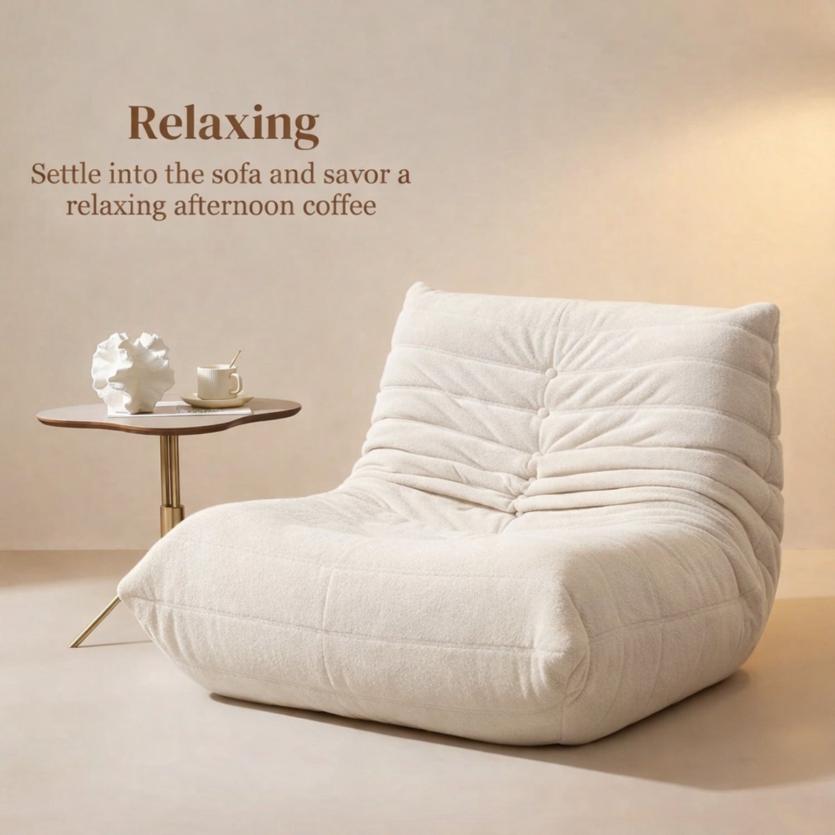 Zipsofa 1-zits Fauteuil - Zitzak Stoel met Rugleuning - Lazy Stoel - Montagevrij, Ergonomisch - 80x100x72 cm - Lamswollen stof, wit