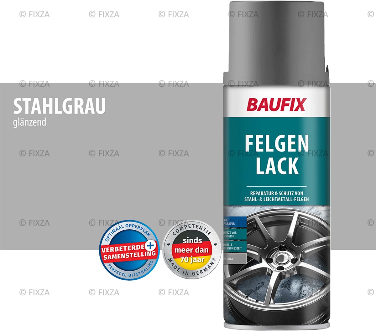 BAUFIX Velgenlak Spuitbus Staalgrijs Glans 400 ml – Velgen Verf voor Aluminium & Stalen Velgen – Velgen Spray voor Velgen Opknappen en Herstellen – Bestand tegen Remstof en Weer