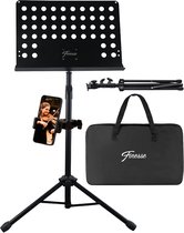 Finesse Muziekstandaard voor Bladmuziek met Telefoonhouder - XL - Opvouwbaar - met Draagtas - Lessenaar - voor Tablet - Zwart