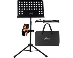 Finesse Muziekstandaard voor Bladmuziek met Telefoonhouder - XL - Opvouwbaar - met Draagtas - Lessenaar - voor Tablet - Zwart