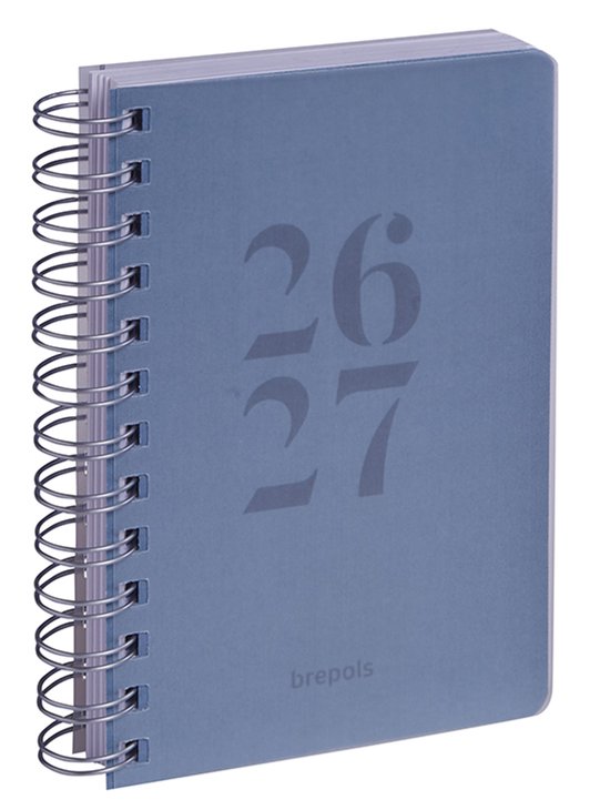Brepols agenda 2026-2027 - WIRE-O TRANSPARANT - Schoolagenda - 1 dag per pagina - Wire-O - Dagoverzicht - Blauw - 11.5 x 16.9 cm