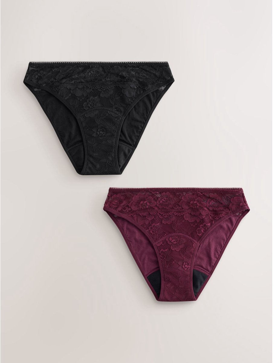 Next Set van 2 hoog uitgesneden menstruatieslips van kant voor gemiddelde menstruatie met
